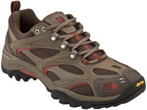 Hiking shoe. More supportive than a trail-running shoe and lighter than a hiking boot.