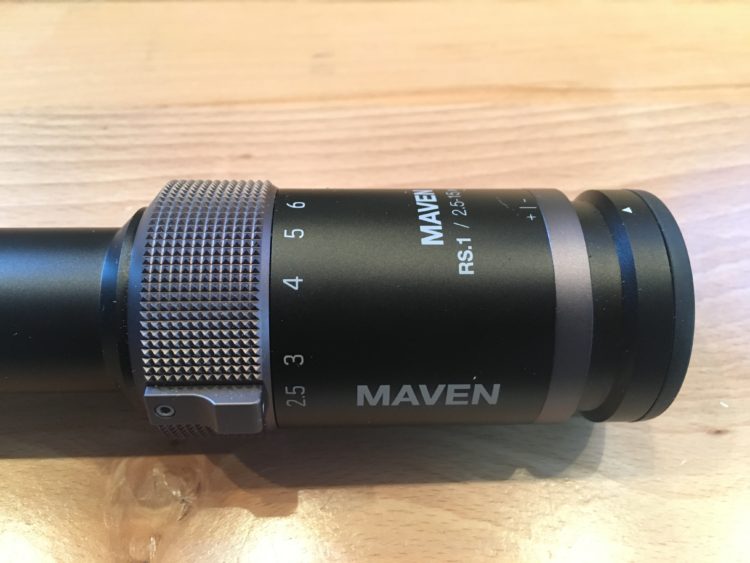 The Maven RS.1 has clean lines, a durable finish, and the aggressive knurling on the magnification ring makes for positive adjustments. The tension on the magnification ring is firm enough for stay put, but easy enough to zoom in or out quickly without needing to get a gorilla-grip on it.