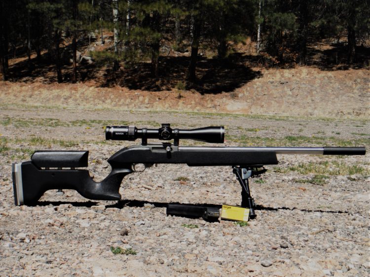 I have to say, even though this was designed as a centerfire hunting optic, it is very much at home on a precision rimfire. The ability to focus the parallax as close as 10 yards really makes this optic shine in that role. Yes, that is a highly modified 10/22.
