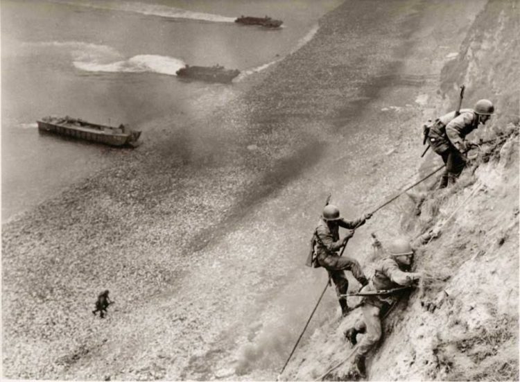 The Battle of Pointe du Hoc; on June 6 1944, the Army Rangers scaled