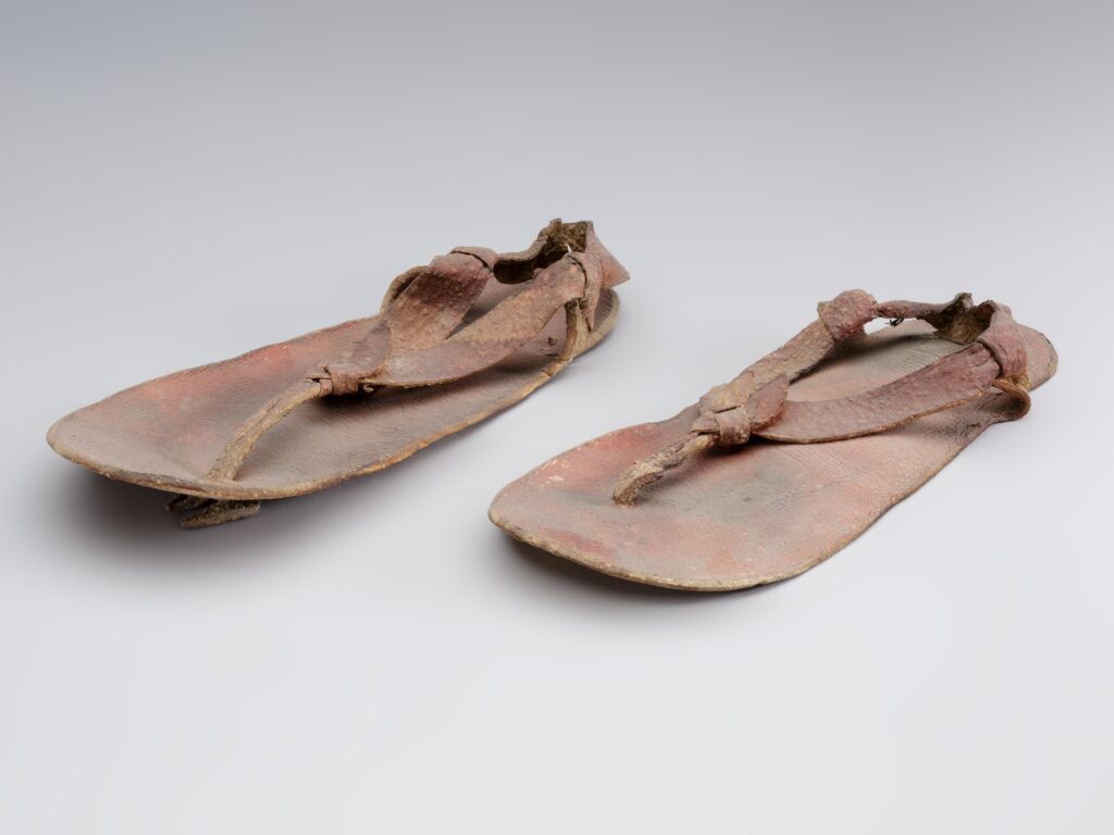 Pair of Egyptian leather sandals from the Burial of Amenhotepca ...