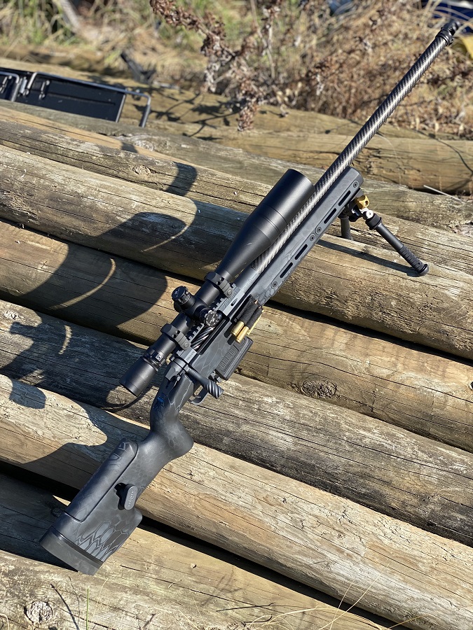 Custom rifle build on wood pile
